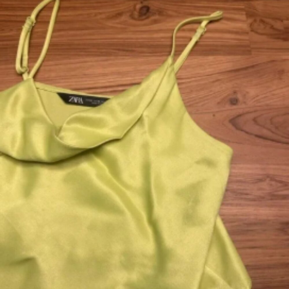 Zara boat neck tank green yellow size XS - Picture 3 of 4